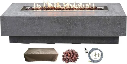 Miniatura 84 de Elementi+ Mesa de Fuego de Gas Colorado de Hormigón Fundido de 56" Rectangular, Hoguera al Aire Libre con Ignición Electrónica Incluye Cubierta
