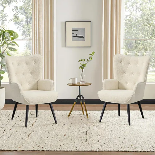 Miniatura 19 de Furniliving Silla de Acento de Terciopelo para Sala de Estar, Silla de Lectura Tapizada con Respaldo Alto, Sillón de Respaldo Alado con Botones Negro