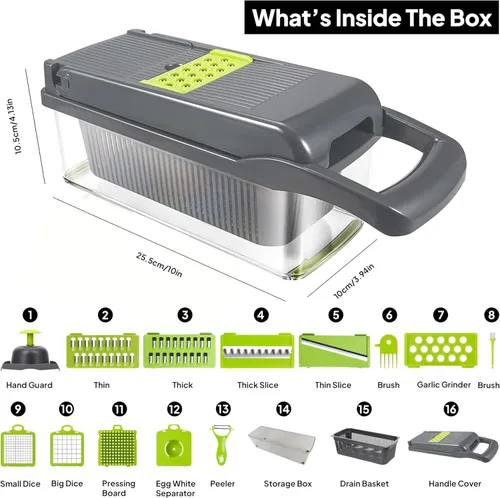 Miniatura 4 de Pro-Series 16 en 1 picadora de verduras y mandolina - Picadora de alimentos resistente con recipiente de 1.2 L, cuchillas de acero inoxidable