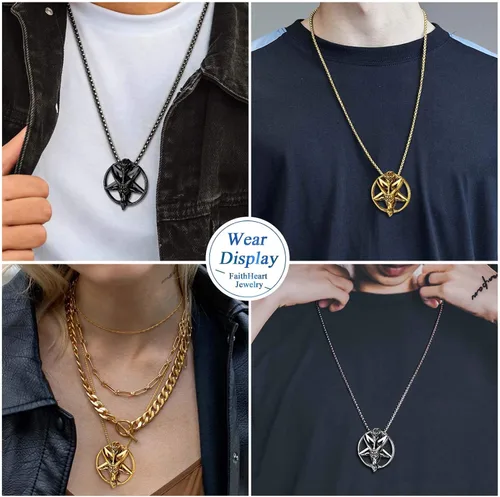 Miniatura 6 de FaithHeart Leviathan Satanic Brimstone Cross Necklace, Gold Plated Stainless Steel Satan Church Jewelry, Alchemical Symbol for Brimstone Pendant