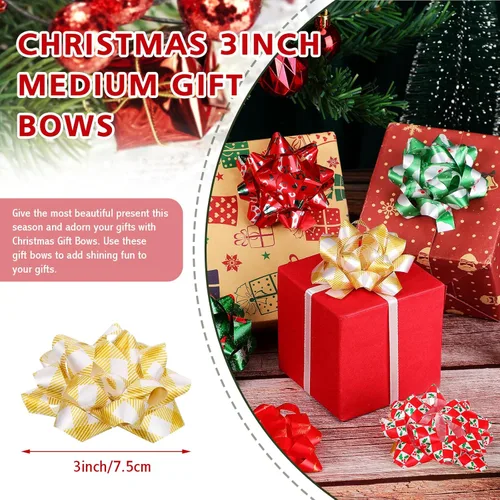 Miniatura 3 de Paquete de 24 lazos de Navidad para envolver regalos, lazos de regalo, varios lazos de Navidad autoadhesivos, lazos de estrella para regalos