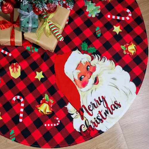 Miniatura 16 de Falda de árbol de Navidad, 48 pulgadas Falda de árbol de Navidad a cuadros de búfalo rojo y negro, falda de árbol de Navidad rústica gruesa