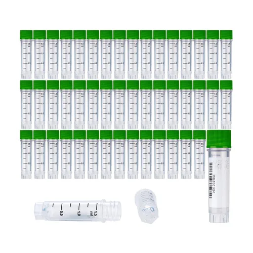 Miniatura 23 de Cryoviales de 0.0 fl oz, 25Pcs Cryotubes con código de barras lateral, frascos de esterilización con rosca externa, tubos de muestra con tapas Azul