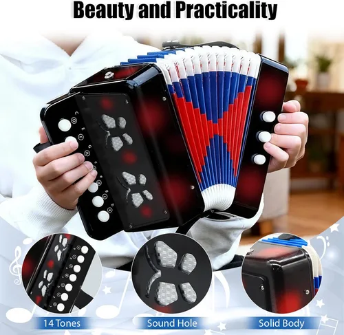 Miniatura 4 de AZEAM Acordeón para niños, acordeón de juguete para edades de 3, 5, 9, 7, 10, 12, niños pequeños, principiantes, instrumentos musicales, 10 teclas