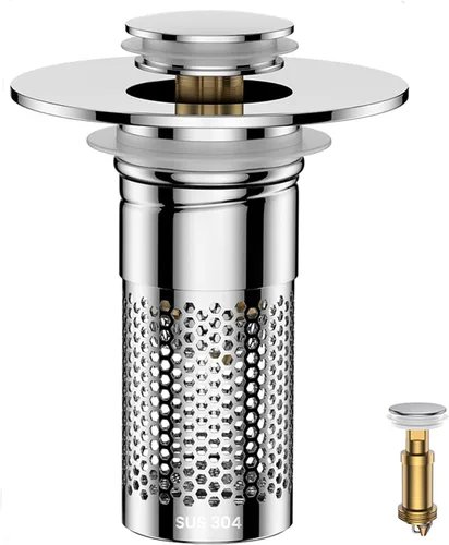 Miniatura 10 de Colador de drenaje para fregadero de baño, tapón universal emergente para fregadero atrapapelos, cesta de filtro de drenaje de acero inoxidable