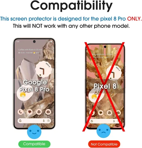 Miniatura 2 de amFilm Protector de pantalla de vidrio templado de 6.7 pulgadas para Google Pixel 8 Pro, compatible con huellas dactilares ultrasónicas, con marco