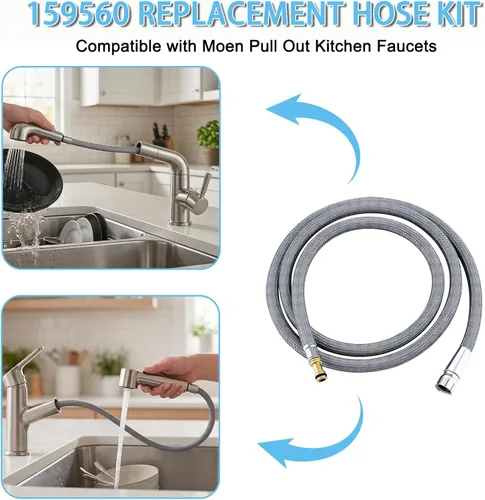 Miniatura 5 de 159560 Kit de manguera de repuesto compatible con grifos de cocina extraíbles Moen, reemplazo de manguera de grifo de conexión rápida de 59