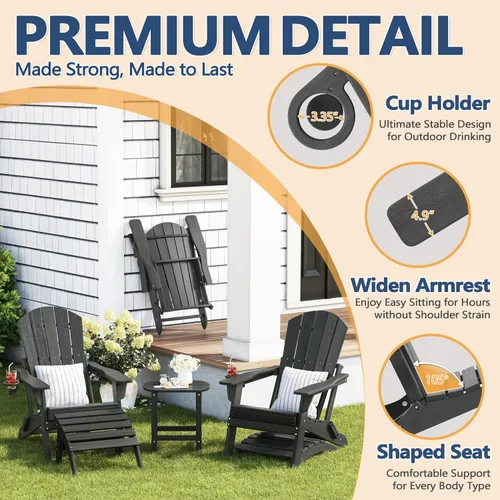 Miniatura 7 de Silla Adirondack plegable con soporte para tazas, de plástico HDPE resistente a todo tipo de clima, sillas de patio al aire libre, asiento