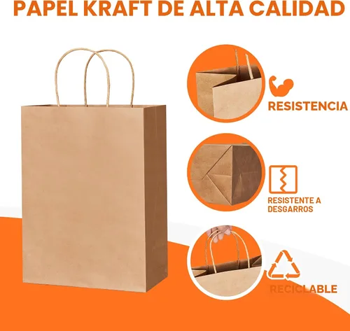 Miniatura 3 de METAPRINT Paquete de 100 bolsas de papel kraft azul medianas de 8 x 4.5 x 10.8 pulgadas con asas a granel, bolsas de regalo, compras de comestibles