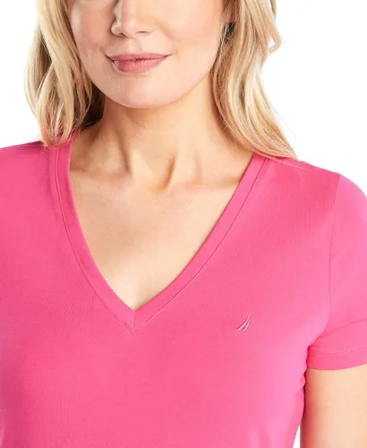 Miniatura 4 de Nautica Camiseta de algodón elástico súper suave con cuello en V para mujer