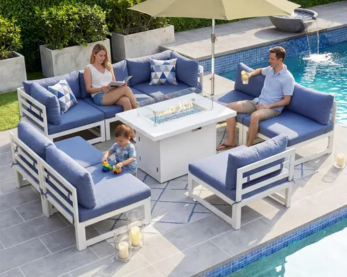 Miniatura 43 de NICESOUL - Juego de 10 muebles de patio extra grandes de aluminio moderno, sofá para exteriores con asiento de 29" de profundidad y ancho, 500 lbs