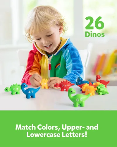 Miniatura 2 de Coogam Juego de emparejar letras con habilidad motora fina, 26 piezas, juego de dinosaurios alfabético ABC de doble cara con mayúsculas