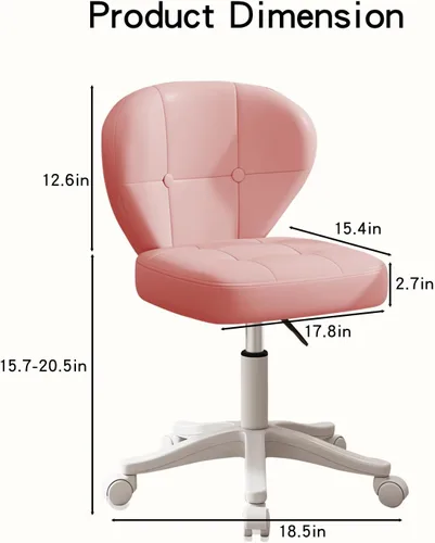 Miniatura 2 de Silla pequeña de oficina con soporte lumbar, silla de escritorio sin brazos de cuero sintético giratoria con altura ajustable, silla compacta Rosa