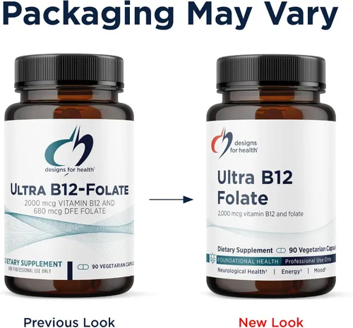 Miniatura 4 de Designs for Health Ultra metilado B12 + metil folato – Vitamina B12 metilcobalamina y suplemento de folato, adenosilcobalamina y 5-MTHF para nervio