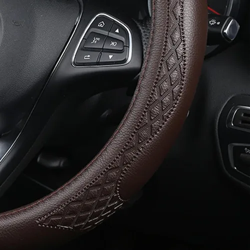 Miniatura 5 de AUCELI Funda para volante de automóvil, 14 1/2-15 pulgadas, antideslizante, protector de volante automotriz de cuero suave transpirable, accesorios