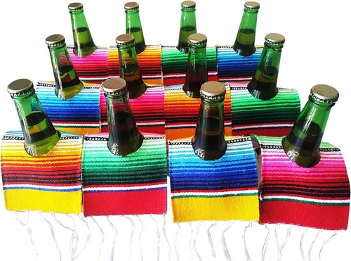 Yani's Gifts 12 mini serapes de poncho de cerveza para Cinco de Mayo, Día de Muertos o cualquier fiesta mexicana o fiesta, Ponchos multicolor para