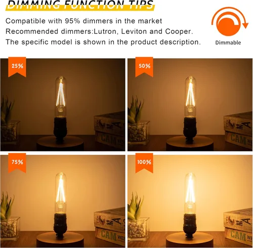 Miniatura 3 de Bombilla LED vintage de 4 W regulable, 2700 K, luz blanca cálida, E26 T10 Edison, equivalente a 40 W, 400 lm, para lámpara colgante de candelabro