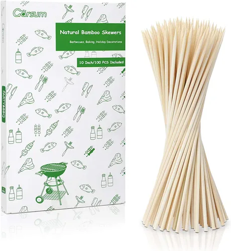 Garsum Brochetas de bambú natural para barbacoa, pinchos de madera de 10 pulgadas para frutas surtidas, kebabs, parrilla, recursos naturales