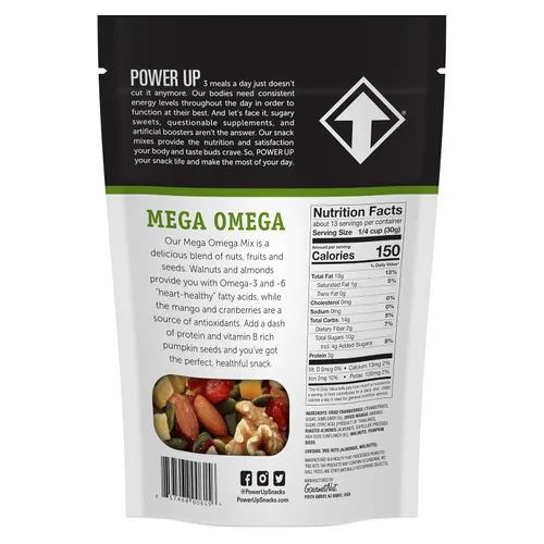 Miniatura 3 de Power Up Mega Omega Trail Mix Gourmet Nut - Bolsa de mezcla de frutos secos, 14 onzas