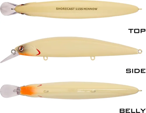Miniatura 7 de LITTMA ShoreCast - Señuelo de pesca de agua salada 115 minnow hundido, cebo duro de pesca de surf de lanzamiento largo para lubina y fletán Hueso