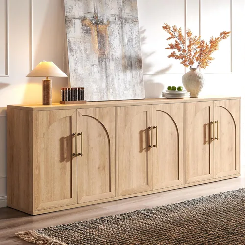 Miniatura 33 de ACCOHOHO Aparador de puerta arqueada, gabinete de buffet, gabinete de acento con estante ajustable, gabinete modular de madera para comedor, sala