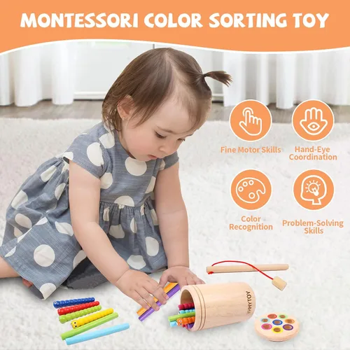 Miniatura 3 de Juguetes Montessori para niños de 2, 3, 4 años, juego de pesca magnética de doble juego para niños de 18 meses, juguete preescolar de clasificación