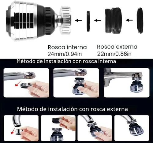 Miniatura 2 de 2 piezas Aireador de grifo giratorio de 360 grados Deluxe Grifo de ahorro de agua Rociador de grifo Burbujeador de ahorro de agua Grifo presurizado