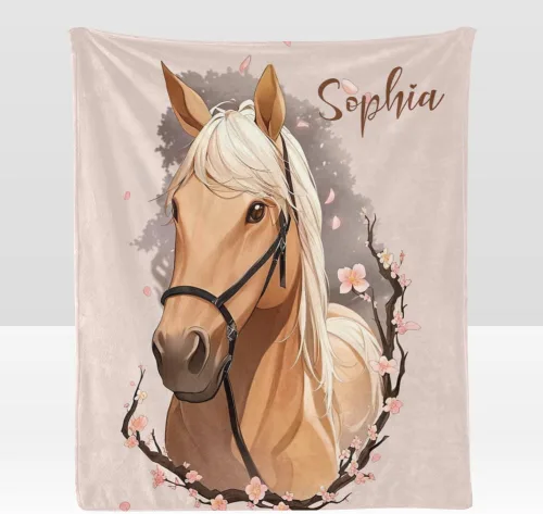 Miniatura 12 de Manta personalizada con texto en inglés «Just a Girl Loves Hors», manta de forro polar suave con nombre para regalos, sofá cama (50 x 60 pulgadas)