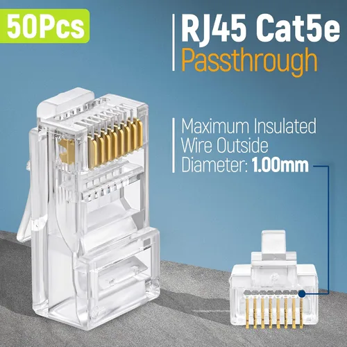 Miniatura 3 de GTZ Conector de paso a través RJ45 Cat5e 50 unidades - Conectores de paso a través RJ45 Cat 5e EZ - Conectores Cat 5e - Conector Ethernet, enchufe