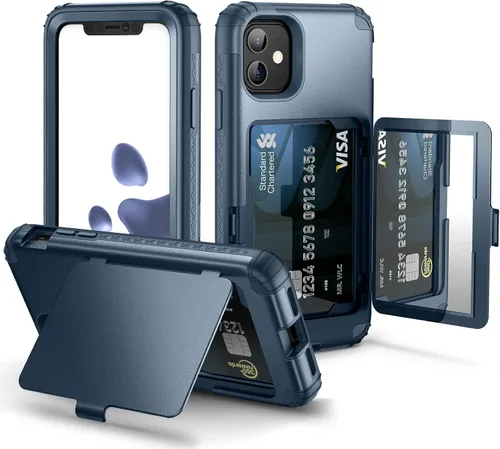 Miniatura 12 de WeLoveCase Defender - Funda tipo cartera para iPhone 11 para mujer y hombre, con espejo oculto, tres capas a prueba de golpes, protección Púrpura