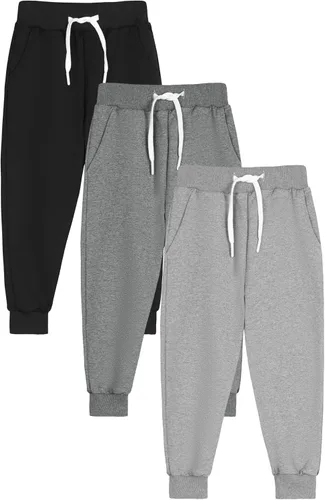 Miniatura 13 de Resinta Paquete de 3 pantalones deportivos de algodón para niños pequeños, pantalones deportivos con bolsillo, ropa de entrenamiento