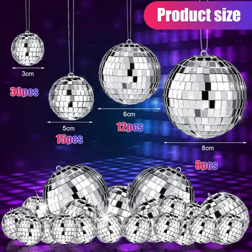 Miniatura 3 de 65 Piezas Bolas de Discoteca de Navidad Decoración Bolas de Discoteca Espejo Ornamento para Árbol de Navidad Tamaño Variado Bolas Plateadas