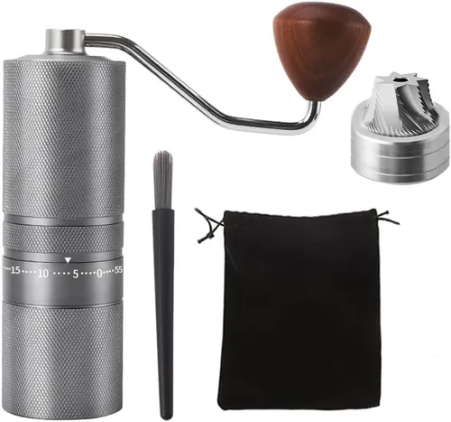Miniatura 3 de Molinillo de café portátil manual con rebaba cónica de 7 estrellas, ajuste externo de 60 clics, molinillo de café de metal completo para molinillo