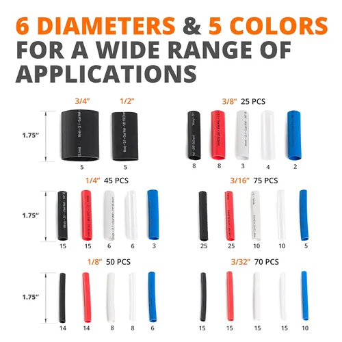 Miniatura 2 de Wirefy Kit de tubos termorretráctiles, 275 piezas, relación 3:1, forro adhesivo, tubo retráctil de alambre, tubo termorretráctil industrial