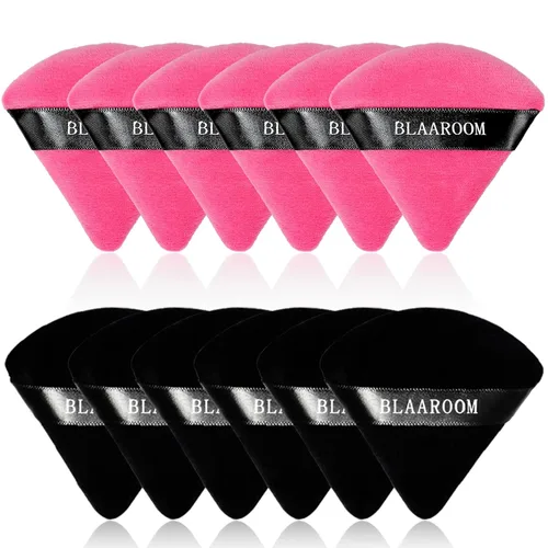 Miniatura 7 de 12 piezas de terciopelo de algodón puro soplo de maquillaje facial triángulo para polvo suelto, húmedo y seco, base cosmética, esponja de belleza