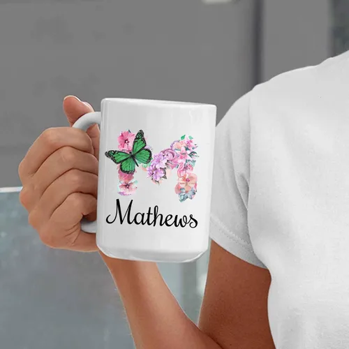 Miniatura 6 de Taza personalizada con nombre y alfabeto floral, taza personalizada con nombre e inicial, taza con nombre, regalo para mamá, hermana, niñas, tazas