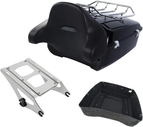 TCMT King Caja de Maletero de Motocicleta con Respaldo Portaequipajes Soporte de Montaje 2 Up Compatible con Harley 2014-2025 Touring CVO Road King