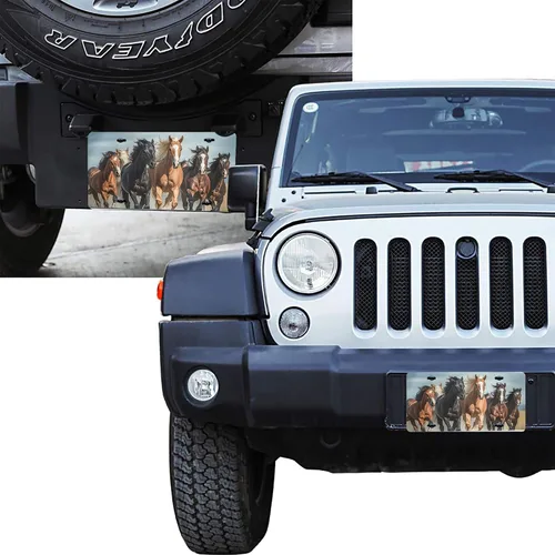 Miniatura 8 de Placa de matrícula de caballo corriendo para el frente del auto con 4 agujeros, divertida, de aluminio, metálica para accesorio de auto, etiqueta