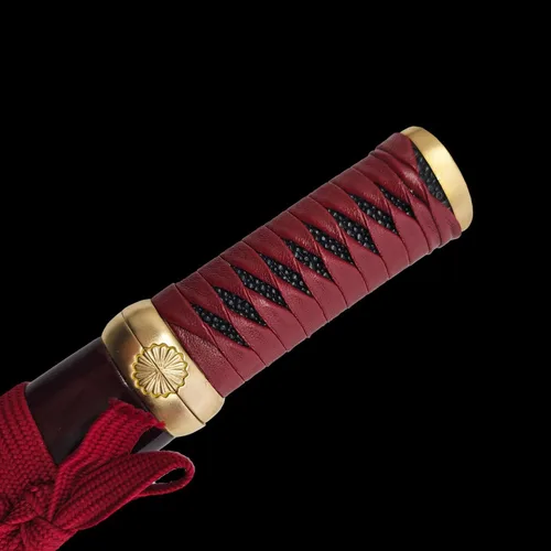 Miniatura 4 de Cuchillo de acero al manganeso 1065 hecho a mano con accesorios de cobre Rojo