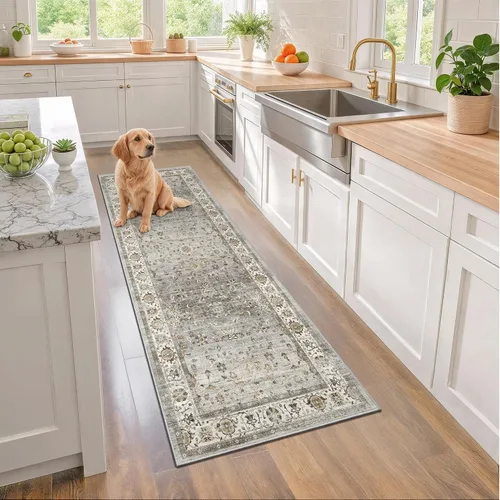 Miniatura 3 de Alfombra de pasillo lavable de 2 x 6 pies - Alfombras de cocina con respaldo antideslizante vintage suave estilo granja, alfombra de entrada