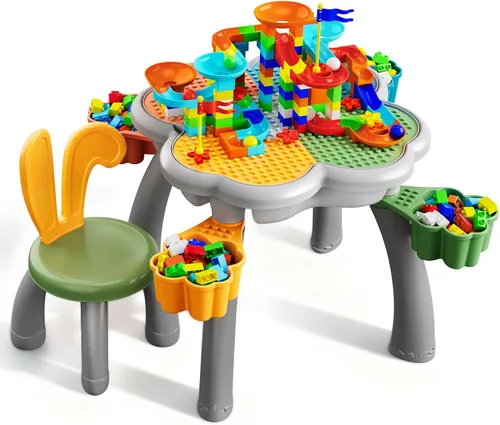 Miniatura 10 de OCATO Juego de mesa de actividades para niños pequeños con 152 piezas de bloques de construcción grandes de mármol todo en uno, mesas de agua, mesas