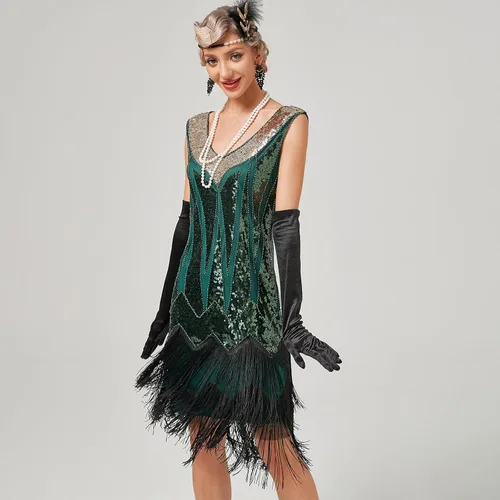 Miniatura 6 de Vestido flapper de los años 20 para mujer, vestido de baile de lentejuelas con flecos, vestido de baile de Gatsby, vestido de cóctel, vestido