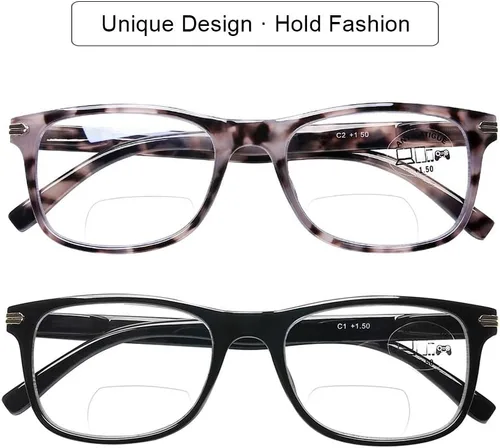Miniatura 2 de DOOViC Gafas de lectura bifocales, paquete de 2 lentes de lectura con bloqueo de luz azul, negra/tortuga, bisagra de resorte de calidad para hombres