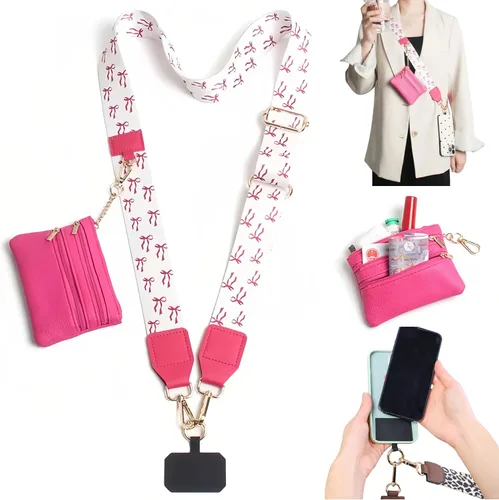 Miniatura 21 de Soporte cruzado para teléfono para mujer, nueva correa de teléfono con bolsa con cremallera, correa cruzada ajustable Negro