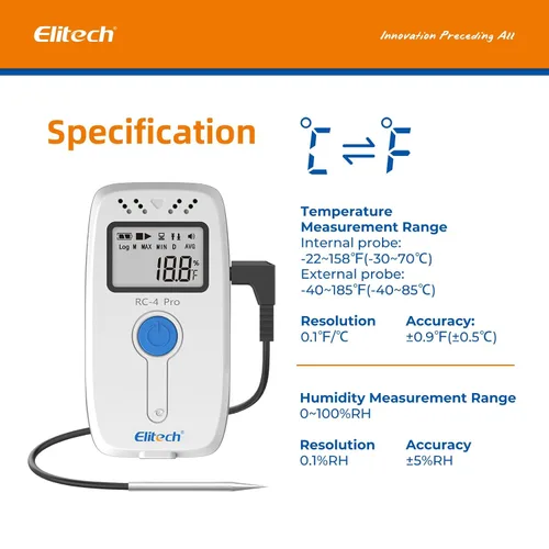 Miniatura 2 de Elitech RC4– Grabadora registradora de datos de temperatura con sensor externo de temperatura RC-4 64000Puntos