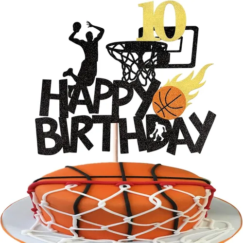 Miniatura 9 de 1 paquete de decoración de pastel de baloncesto con purpurina para fanáticos de la NBA, temática de baloncesto, selección de pastel de cumpleaños