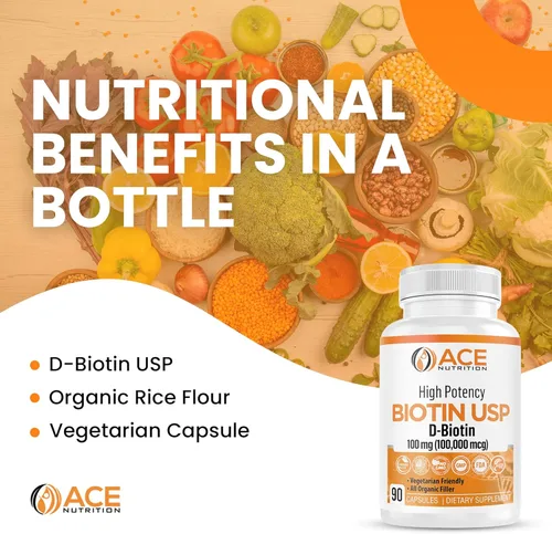Miniatura 5 de Biotina de alta potencia USP (D-Biotina 100,000mcg) - Biotina superior, harina de arroz orgánica, cápsulas vegetarianas para la salud del cabello