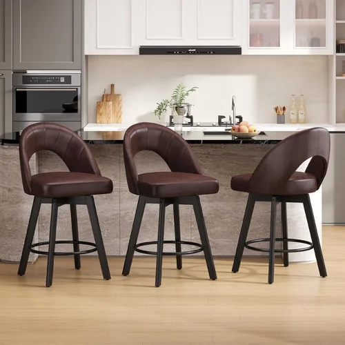 Miniatura 14 de YaFiti Taburetes de bar de altura de mostrador de 24 pulgadas, taburetes de bar giratorios ergonómicos con respaldo curvado con asiento de piel