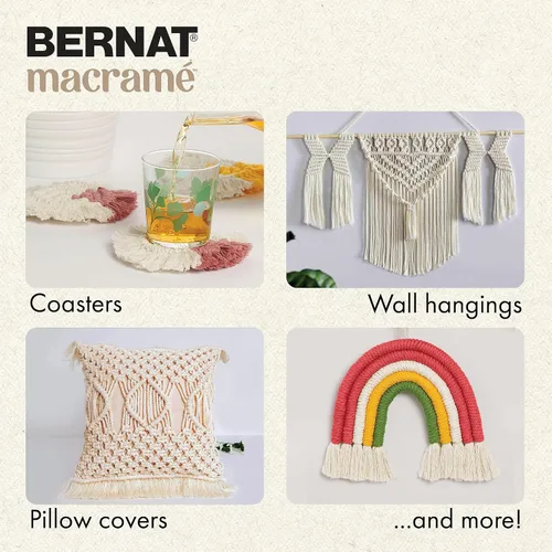 Miniatura 2 de Bernat - Hilo para macramé color negro, paquete de 3 de 250 g/8.8 oz - Algodón - #6 súper esponjoso - Tejido de punto, ganchillo y manualidades