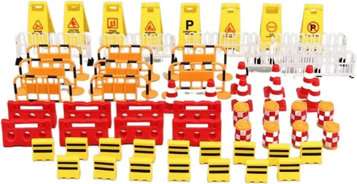 gofidin 62PCS Mini Conos De Tráfico Calle Escena Modelo Carretera Carretera Bloque Cercas Estacionamiento Barra Transversal Enseñanza Temprana Niños